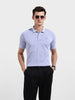 Men's Blue Regular Fit Textured Casual T-Shirt