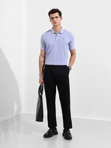 Men's Blue Regular Fit Textured Casual T-Shirt