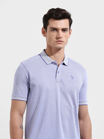 Men's Blue Regular Fit Textured Casual T-Shirt