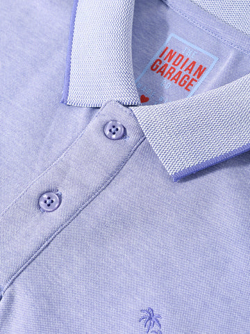 Men's Blue Regular Fit Textured Casual T-Shirt