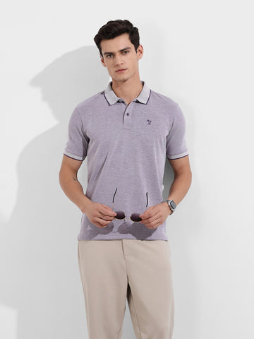 Men's Purple Regular Fit Textured Casual T-Shirt