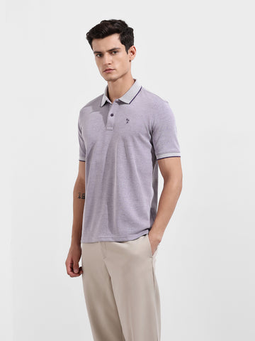 Men's Purple Regular Fit Textured Casual T-Shirt