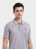 Men's Purple Regular Fit Textured Casual T-Shirt