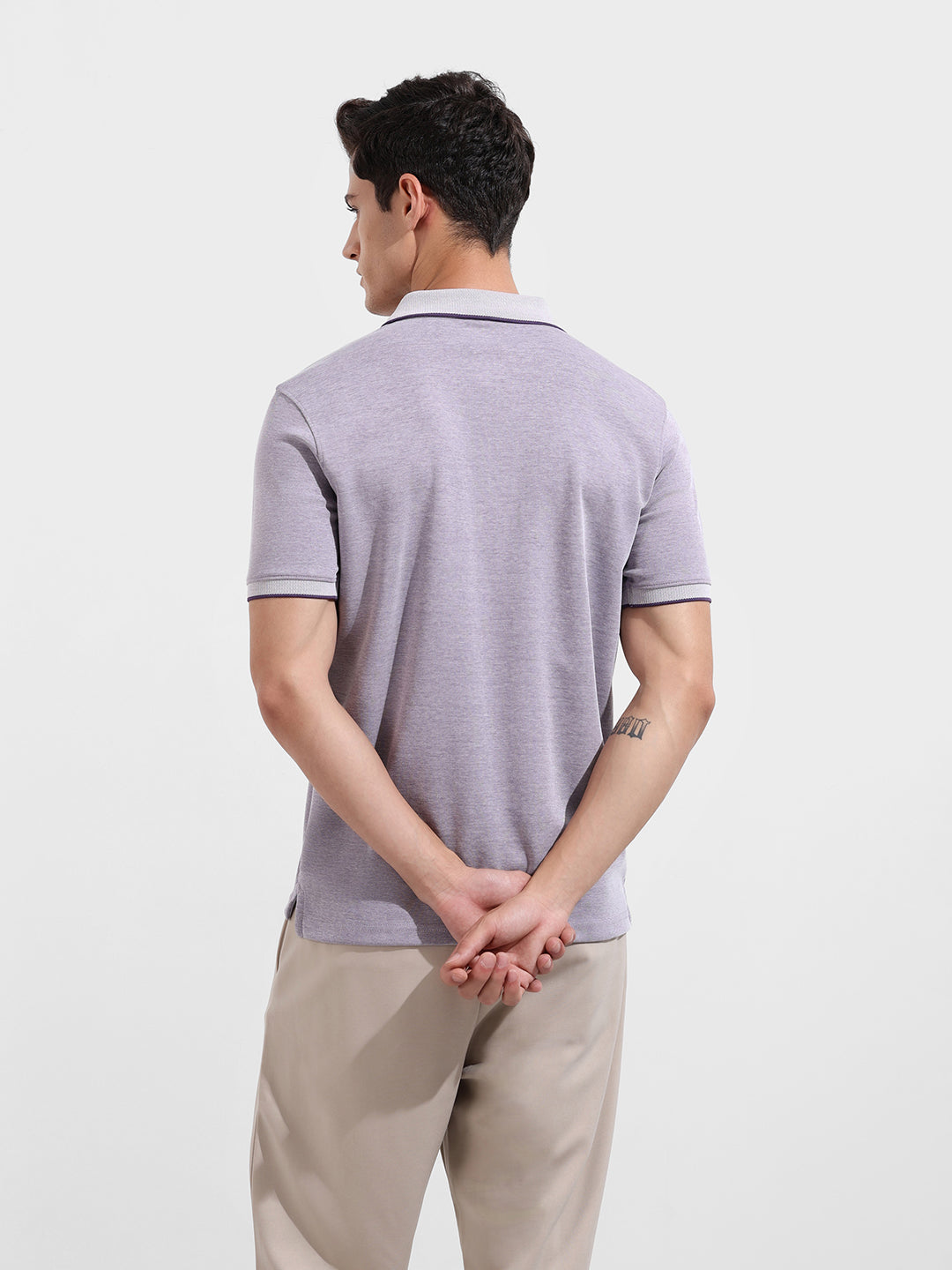 Men's Purple Regular Fit Textured Casual T-Shirt