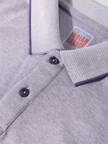 Men's Purple Regular Fit Textured Casual T-Shirt