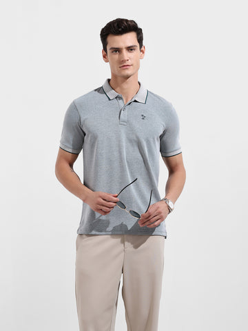 Men's Green Regular Fit Textured Casual T-Shirt