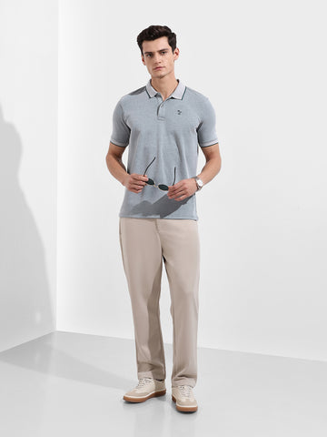 Men's Green Regular Fit Textured Casual T-Shirt