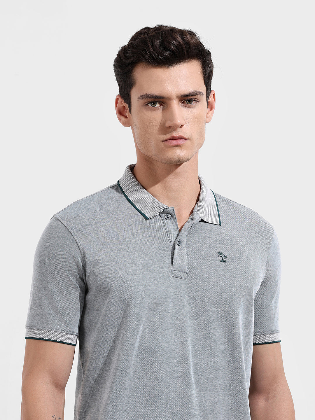 Men's Green Regular Fit Textured Casual T-Shirt