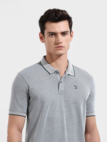 Men's Green Regular Fit Textured Casual T-Shirt