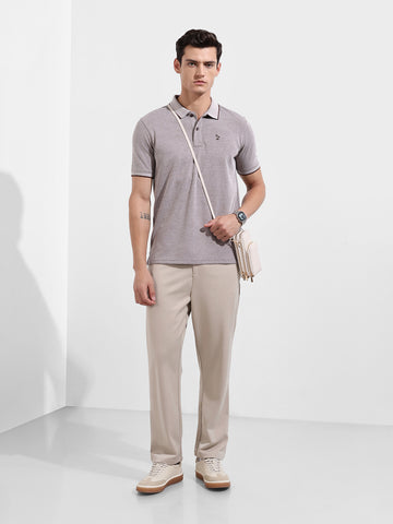 Men's Brown Regular Fit Textured Casual T-Shirt