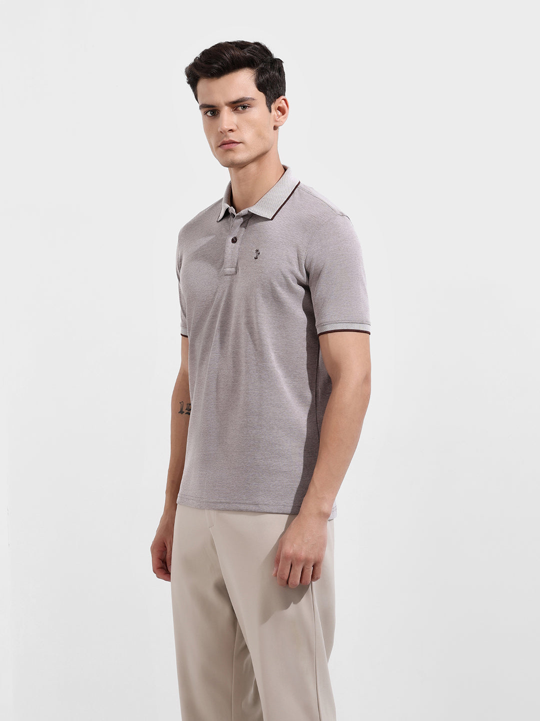 Men's Brown Regular Fit Textured Casual T-Shirt