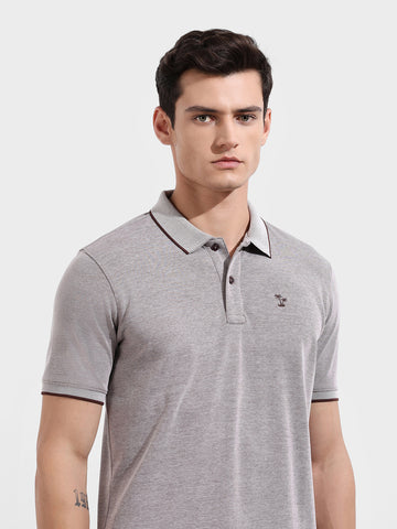 Men's Brown Regular Fit Textured Casual T-Shirt