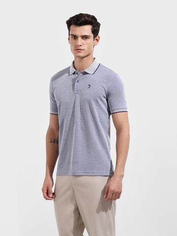 Men's Blue Regular Fit Textured Casual T-Shirt