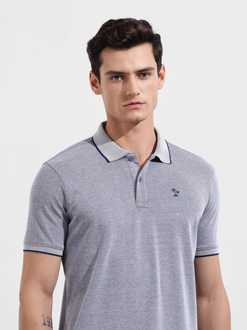 Men's Blue Regular Fit Textured Casual T-Shirt