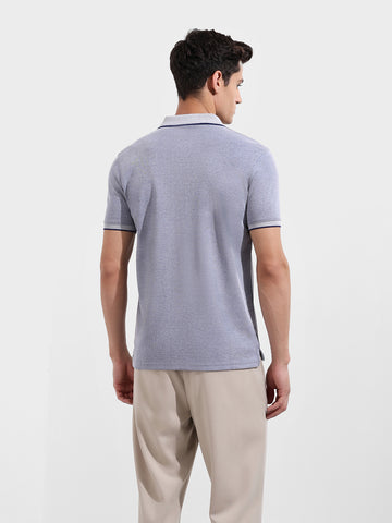 Men's Blue Regular Fit Textured Casual T-Shirt