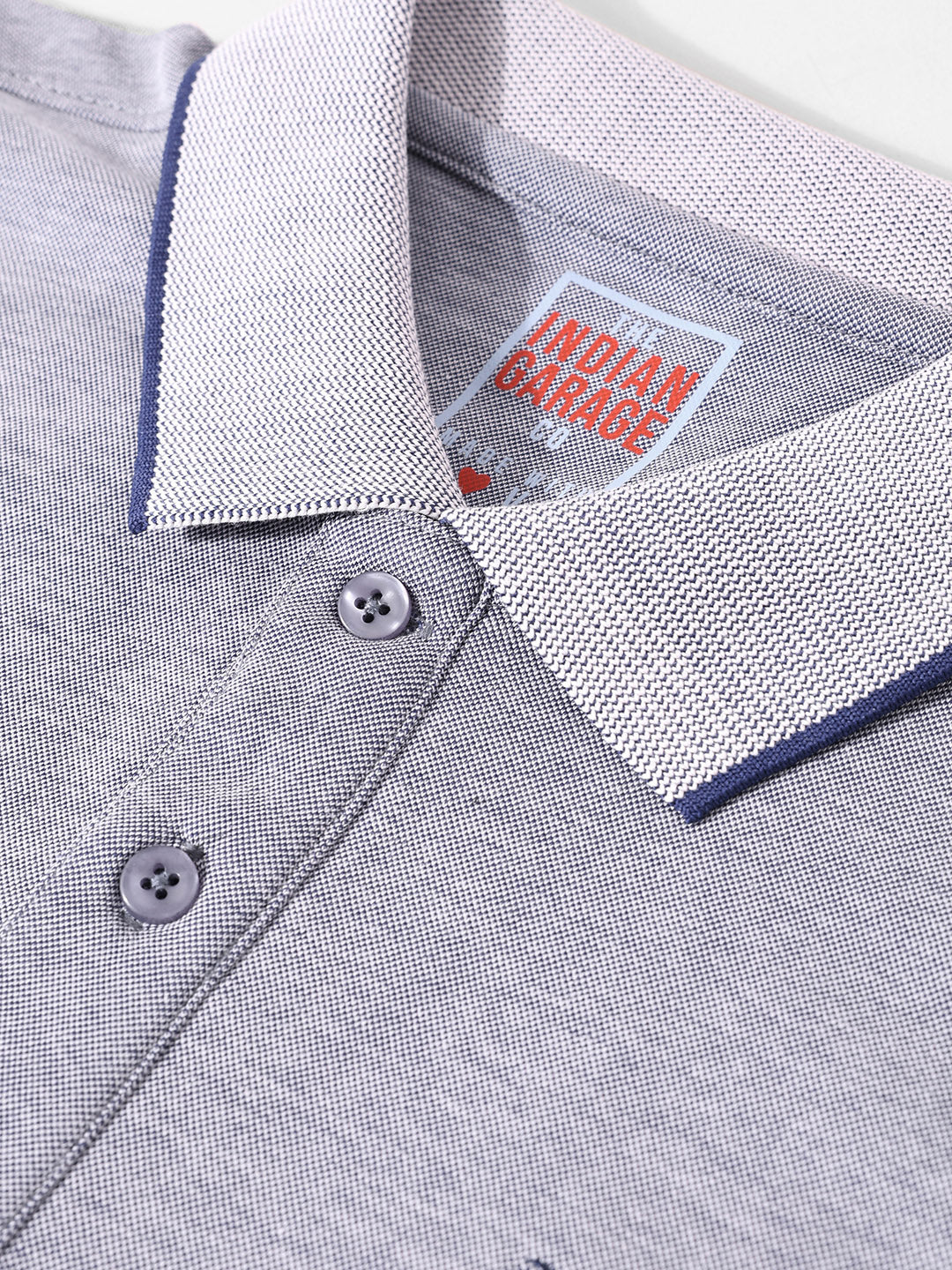 Men's Blue Regular Fit Textured Casual T-Shirt