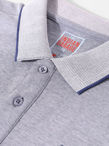 Men's Blue Regular Fit Textured Casual T-Shirt