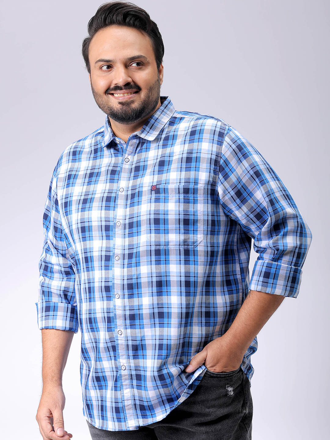 Men's Plus Size Checked Casual Shirt