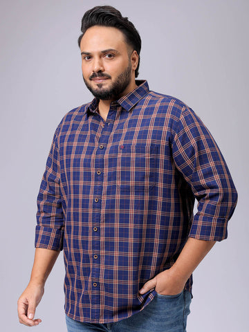 Men's Plus Size Regular Fit Windowpane Checks Casual Shirt