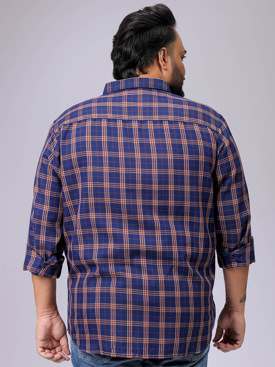 Men's Plus Size Regular Fit Windowpane Checks Casual Shirt
