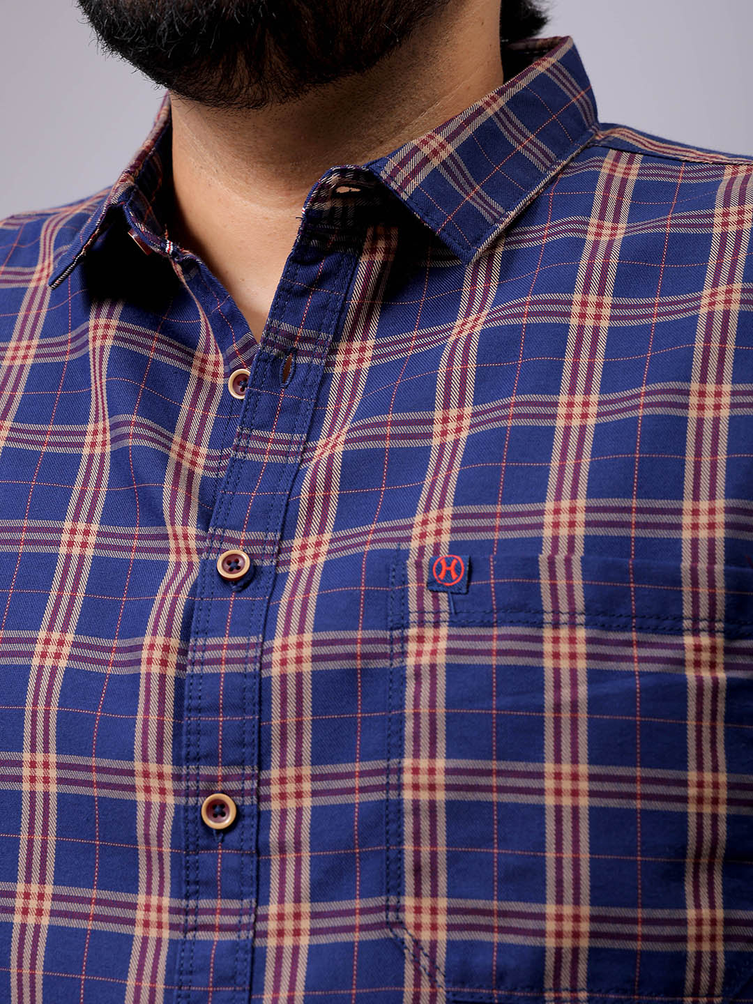 Men's Plus Size Regular Fit Windowpane Checks Casual Shirt