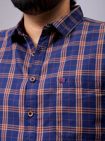 Men's Plus Size Regular Fit Windowpane Checks Casual Shirt