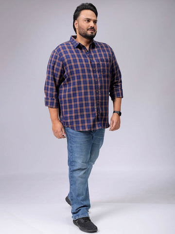 Men's Plus Size Regular Fit Windowpane Checks Casual Shirt