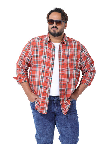 Men's Orange Regular Fit Checked Casual Shirt