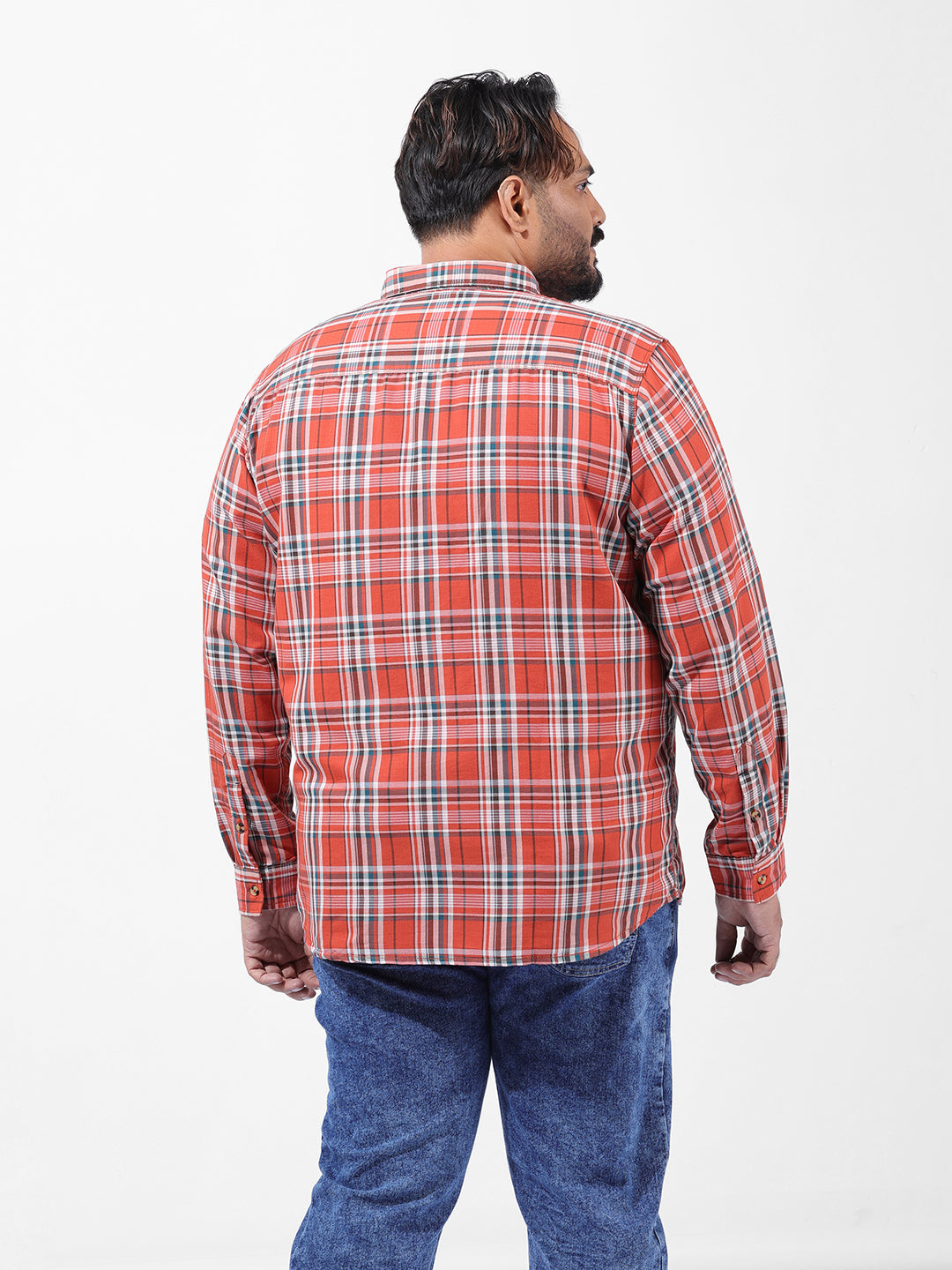Men's Orange Regular Fit Checked Casual Shirt