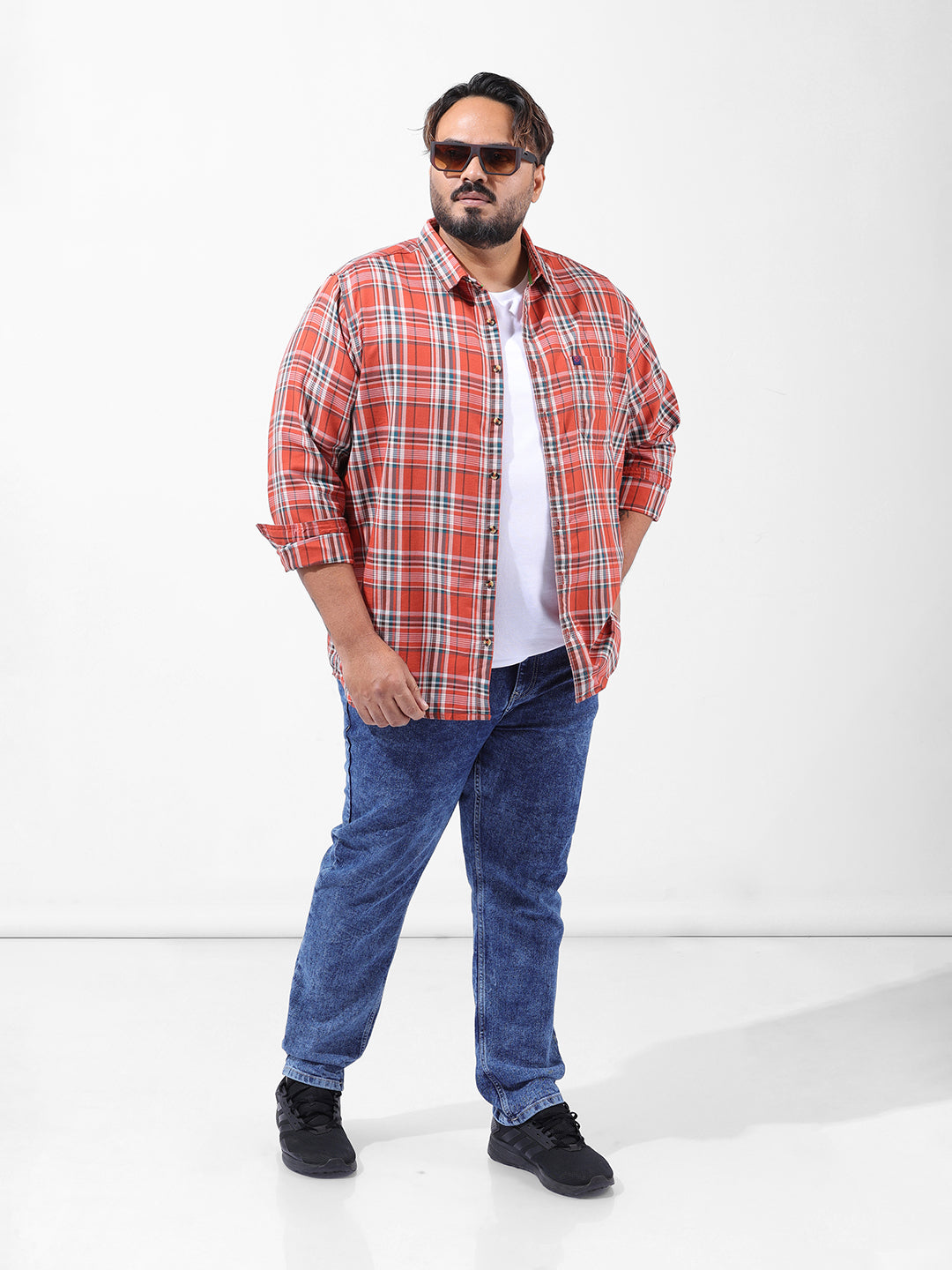 Men's Orange Regular Fit Checked Casual Shirt