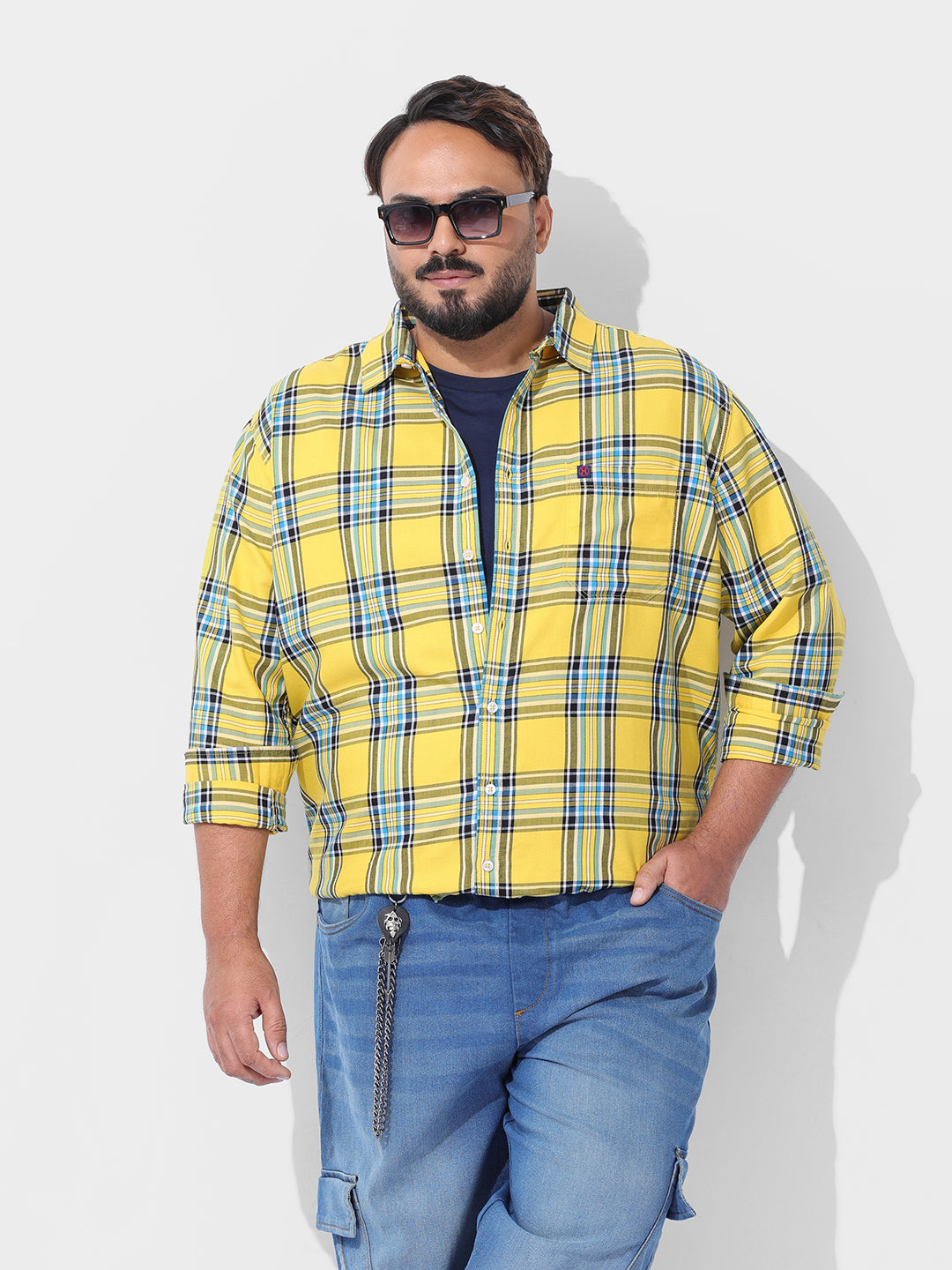Men's Yellow Regular Fit Checked Casual Shirt