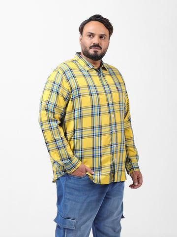 Men's Yellow Regular Fit Checked Casual Shirt