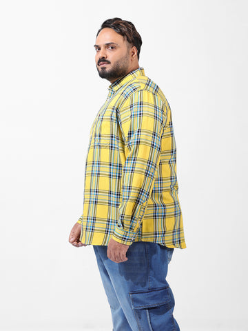 Men's Yellow Regular Fit Checked Casual Shirt