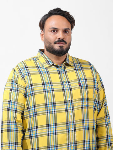 Men's Yellow Regular Fit Checked Casual Shirt