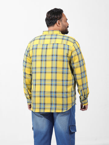 Men's Yellow Regular Fit Checked Casual Shirt