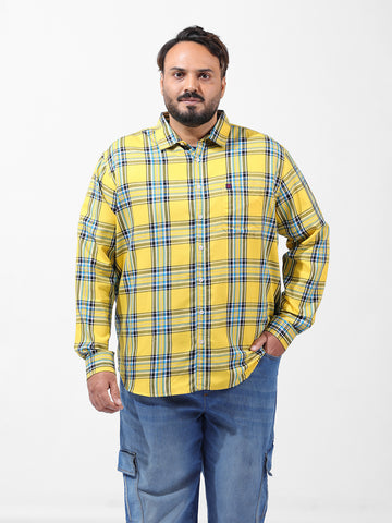 Men's Yellow Regular Fit Checked Casual Shirt