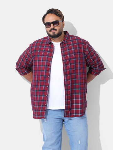 Men's Rust Regular Fit Checked Casual Shirt