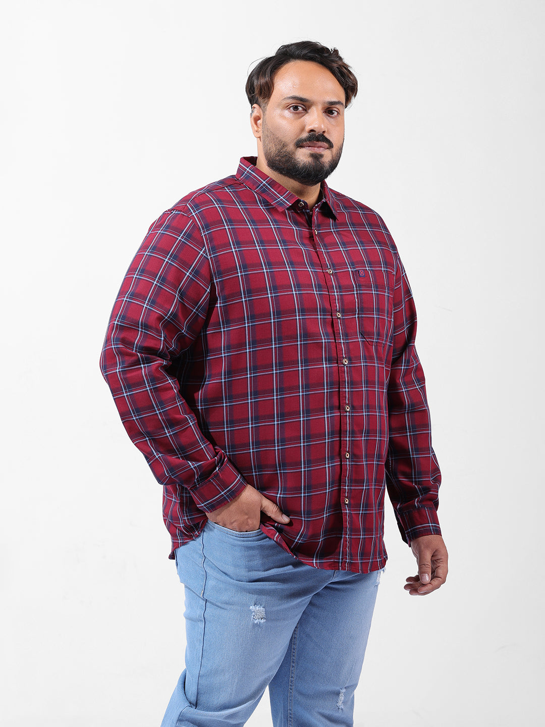 Men's Rust Regular Fit Checked Casual Shirt