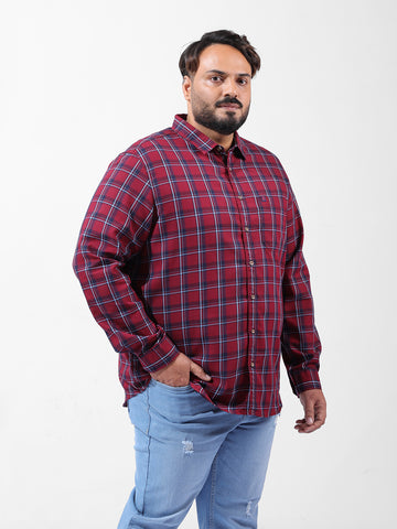 Men's Rust Regular Fit Checked Casual Shirt