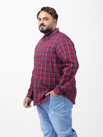 Men's Rust Regular Fit Checked Casual Shirt