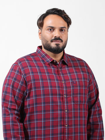 Men's Rust Regular Fit Checked Casual Shirt