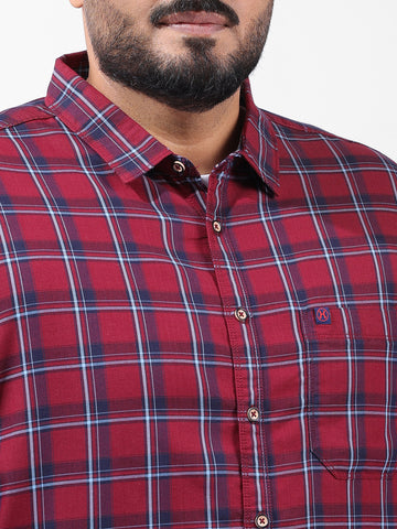 Men's Rust Regular Fit Checked Casual Shirt