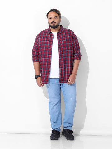Men's Rust Regular Fit Checked Casual Shirt