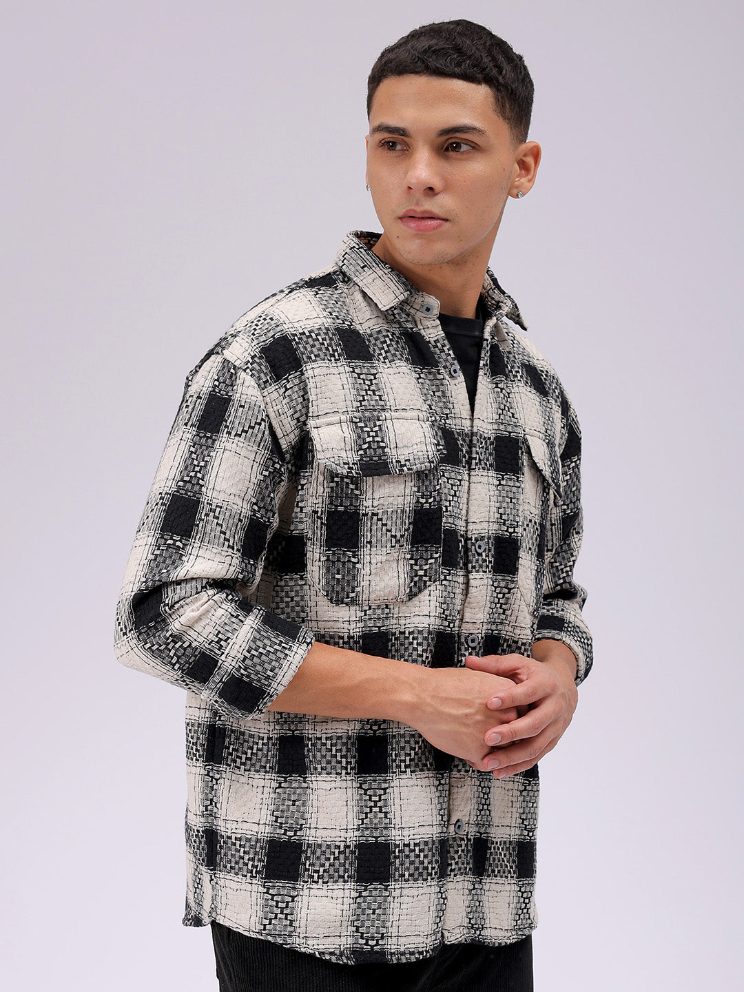 Men's Black Relaxed Fit Checked Resortwear Shirt