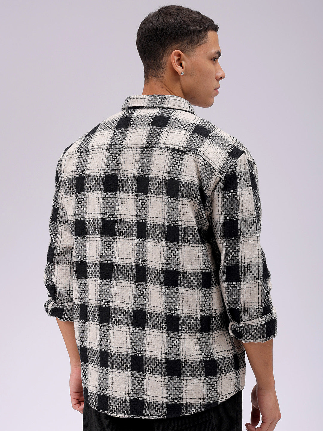 Men's Black Relaxed Fit Checked Resortwear Shirt