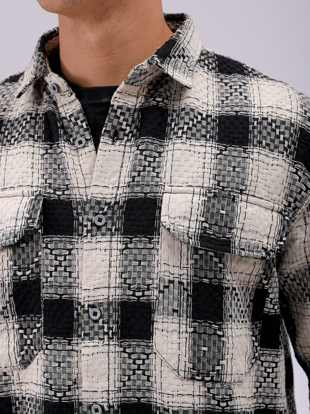 Men's Black Relaxed Fit Checked Resortwear Shirt