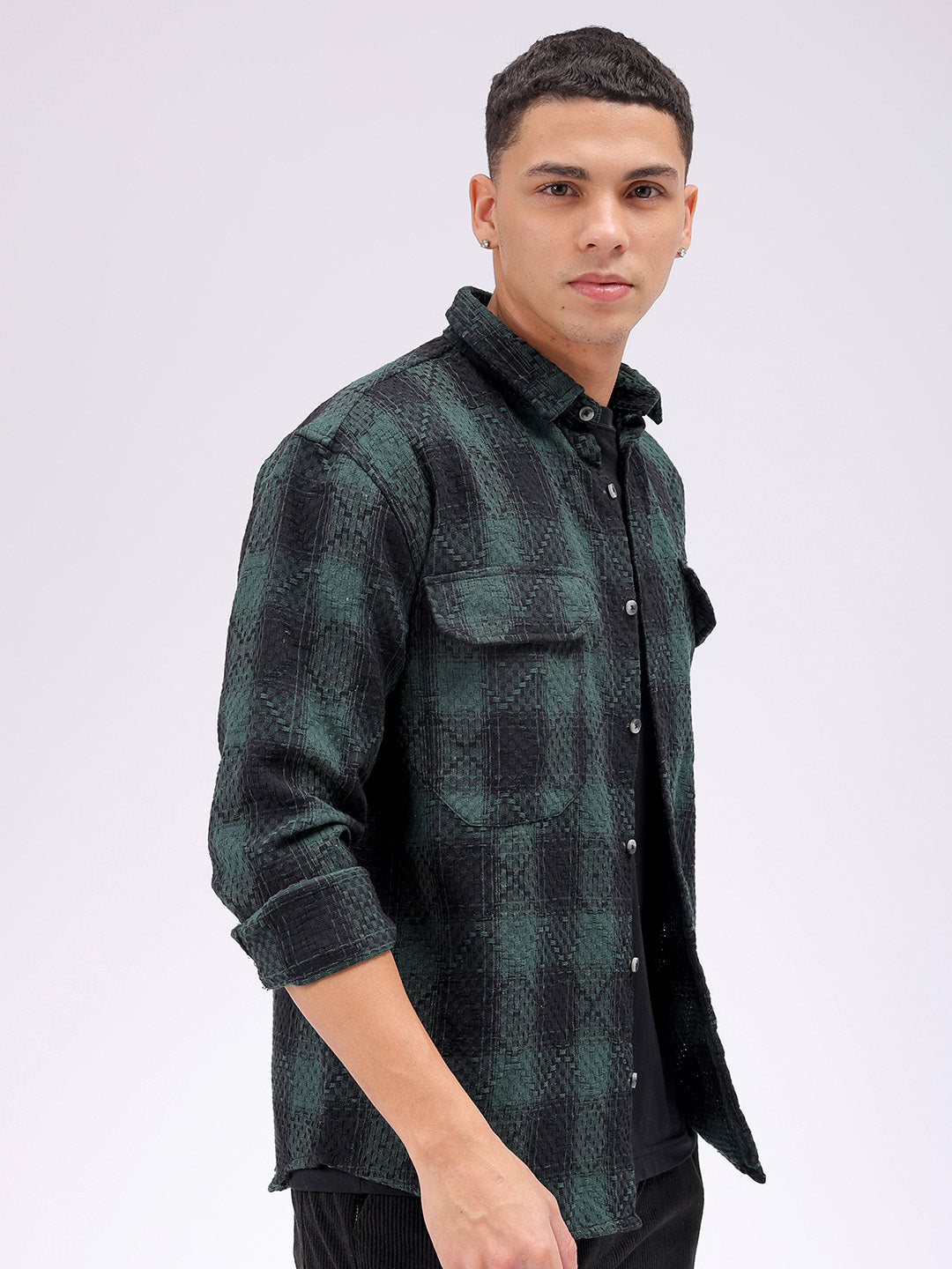 Men's Green Relaxed Fit Checked Resortwear Shirt