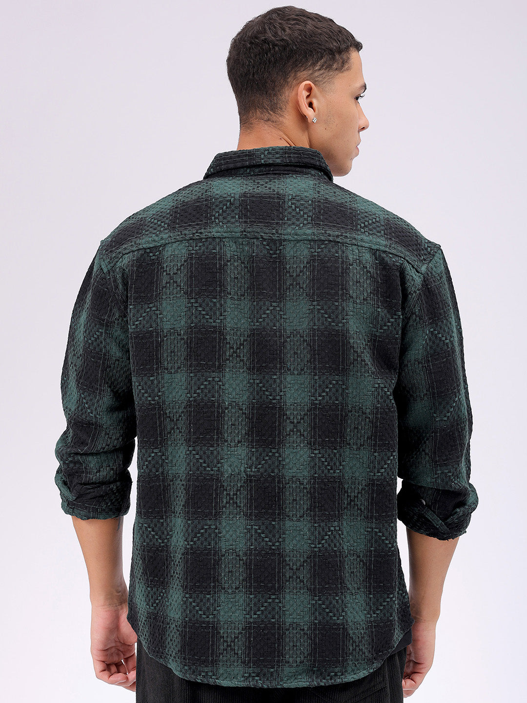 Men's Green Relaxed Fit Checked Resortwear Shirt