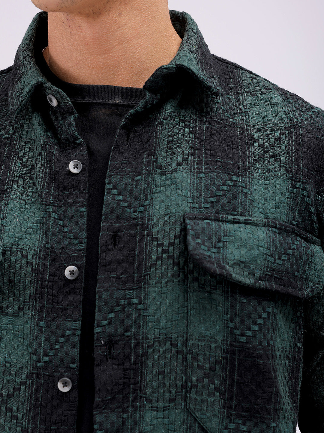 Men's Green Relaxed Fit Checked Resortwear Shirt