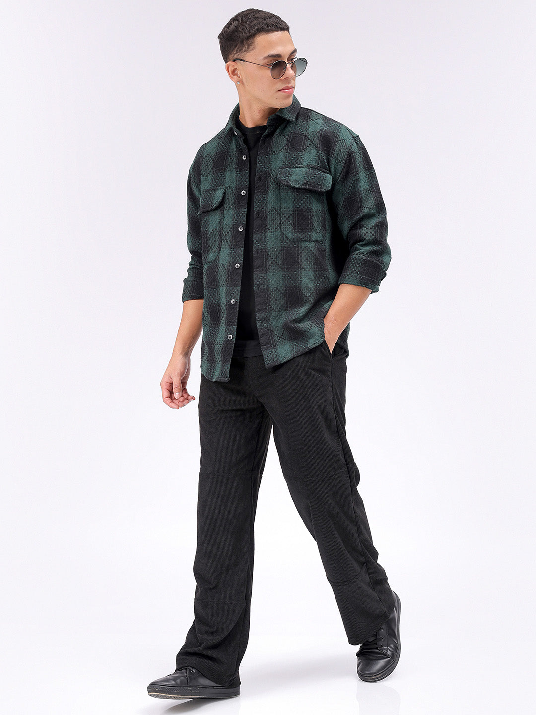 Men's Green Relaxed Fit Checked Resortwear Shirt